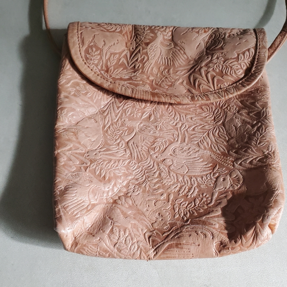 Sweet tooled leather purse/handmade lined/crossbody purse/birds and leaves bag.